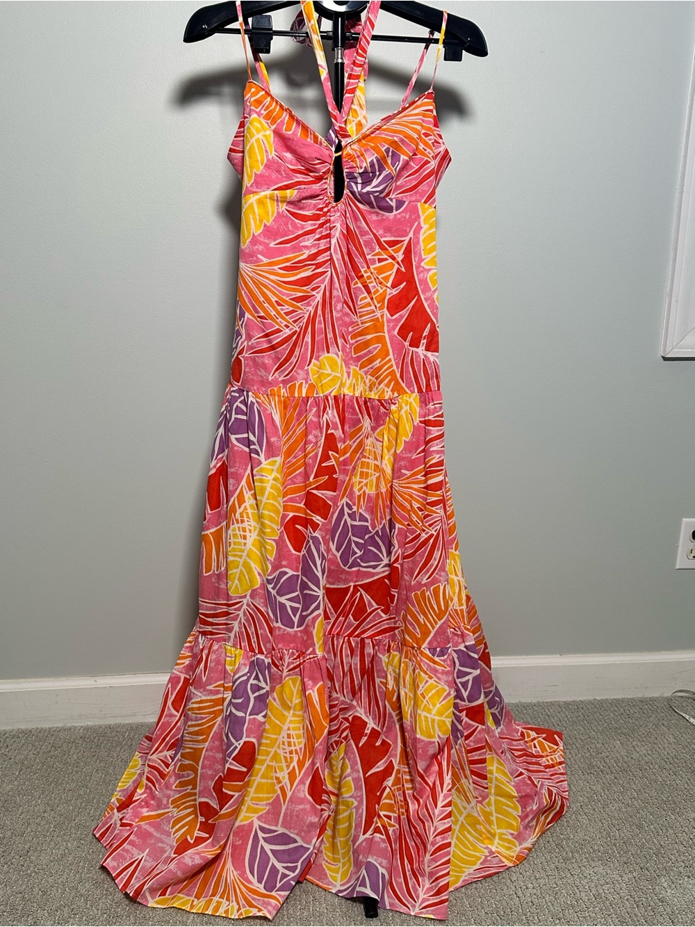 Karlie Tropical Floral Cutout Maxi Dress Pink Size L vacation